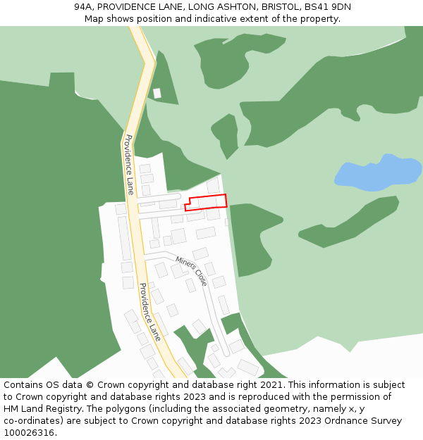 94A, PROVIDENCE LANE, LONG ASHTON, BRISTOL, BS41 9DN: Location map and indicative extent of plot