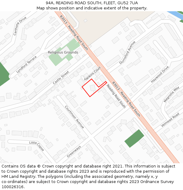 94A, READING ROAD SOUTH, FLEET, GU52 7UA: Location map and indicative extent of plot