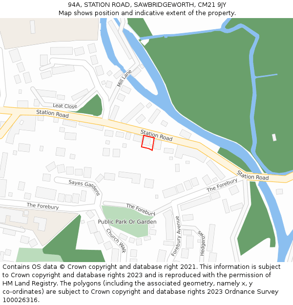 94A, STATION ROAD, SAWBRIDGEWORTH, CM21 9JY: Location map and indicative extent of plot