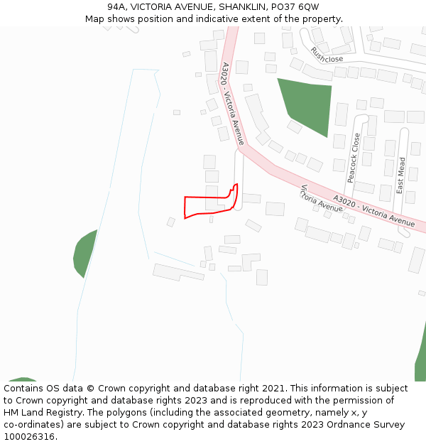 94A, VICTORIA AVENUE, SHANKLIN, PO37 6QW: Location map and indicative extent of plot