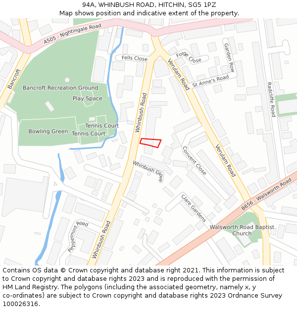 94A, WHINBUSH ROAD, HITCHIN, SG5 1PZ: Location map and indicative extent of plot