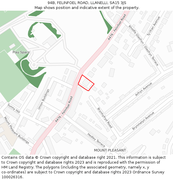 94B, FELINFOEL ROAD, LLANELLI, SA15 3JS: Location map and indicative extent of plot