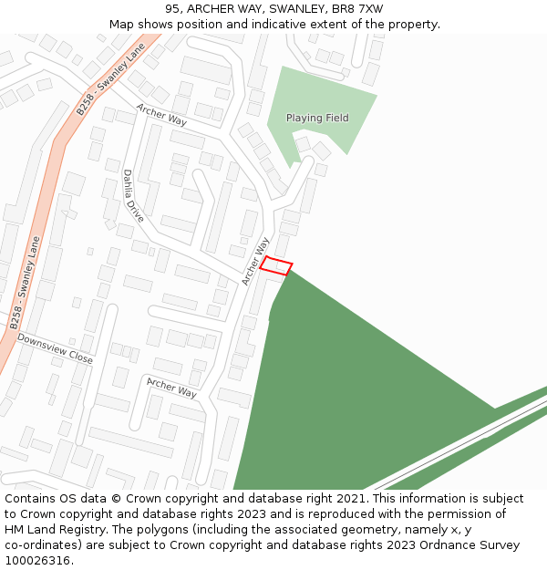 95, ARCHER WAY, SWANLEY, BR8 7XW: Location map and indicative extent of plot