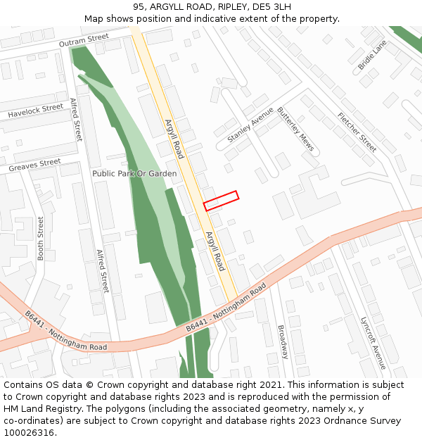 95, ARGYLL ROAD, RIPLEY, DE5 3LH: Location map and indicative extent of plot