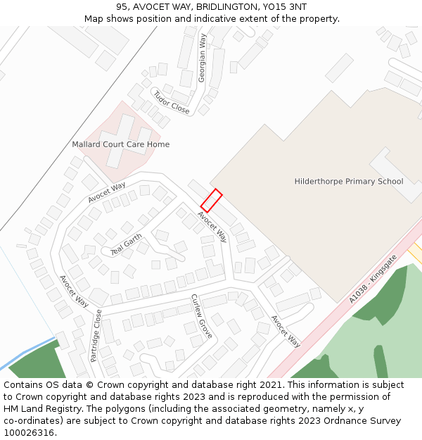 95, AVOCET WAY, BRIDLINGTON, YO15 3NT: Location map and indicative extent of plot
