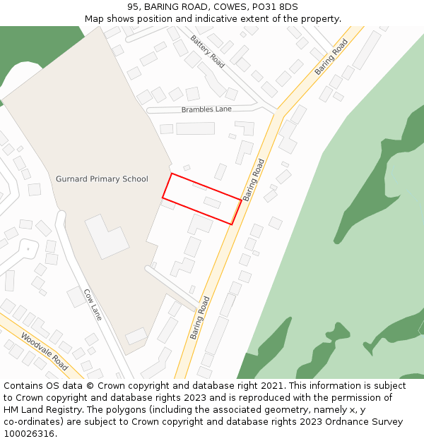 95, BARING ROAD, COWES, PO31 8DS: Location map and indicative extent of plot