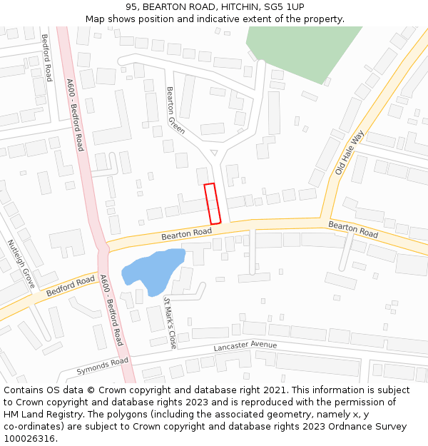 95, BEARTON ROAD, HITCHIN, SG5 1UP: Location map and indicative extent of plot