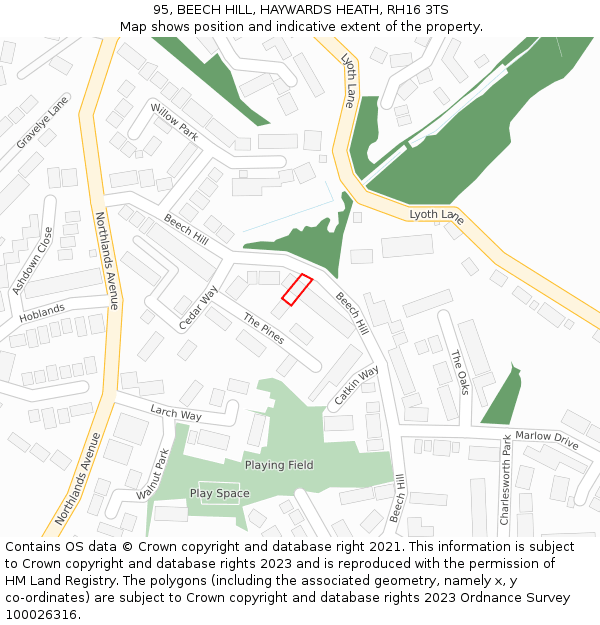 95, BEECH HILL, HAYWARDS HEATH, RH16 3TS: Location map and indicative extent of plot