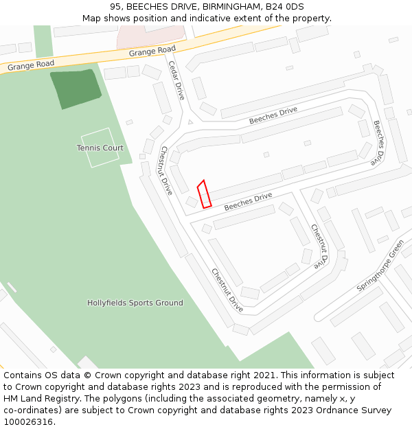 95, BEECHES DRIVE, BIRMINGHAM, B24 0DS: Location map and indicative extent of plot
