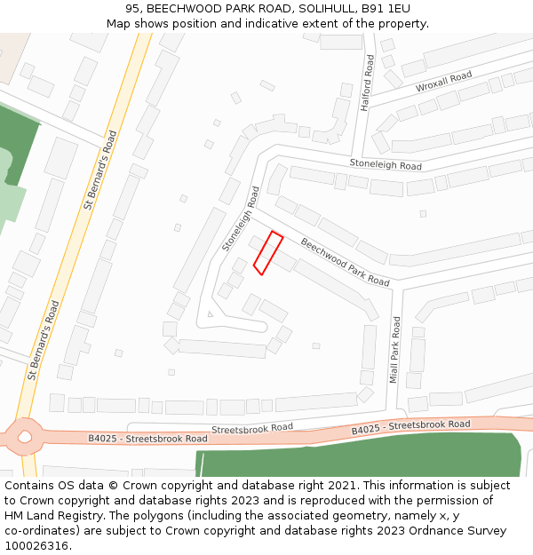 95, BEECHWOOD PARK ROAD, SOLIHULL, B91 1EU: Location map and indicative extent of plot