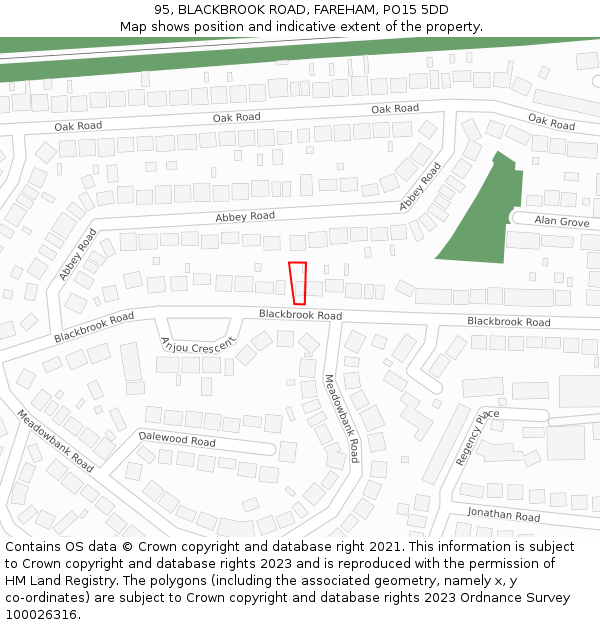 95, BLACKBROOK ROAD, FAREHAM, PO15 5DD: Location map and indicative extent of plot