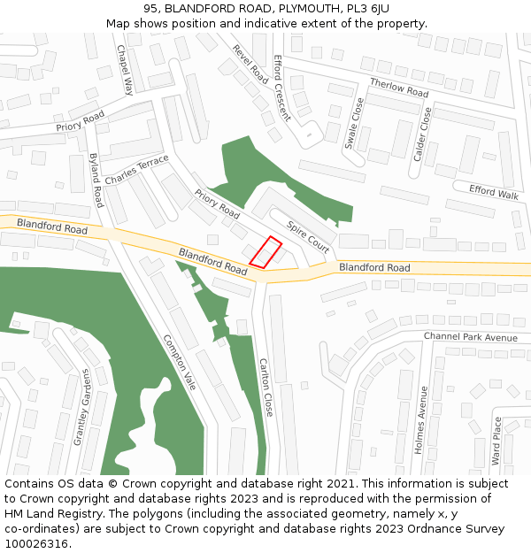 95, BLANDFORD ROAD, PLYMOUTH, PL3 6JU: Location map and indicative extent of plot