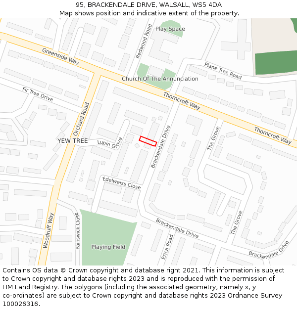 95, BRACKENDALE DRIVE, WALSALL, WS5 4DA: Location map and indicative extent of plot