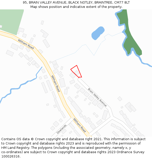 95, BRAIN VALLEY AVENUE, BLACK NOTLEY, BRAINTREE, CM77 8LT: Location map and indicative extent of plot