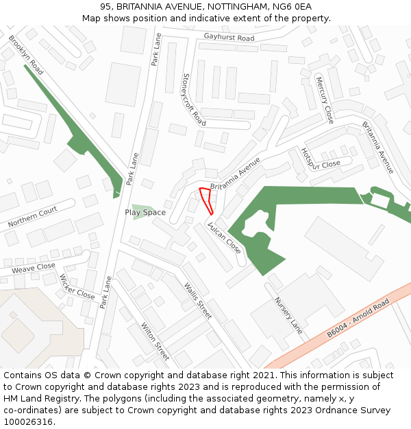 95, BRITANNIA AVENUE, NOTTINGHAM, NG6 0EA: Location map and indicative extent of plot