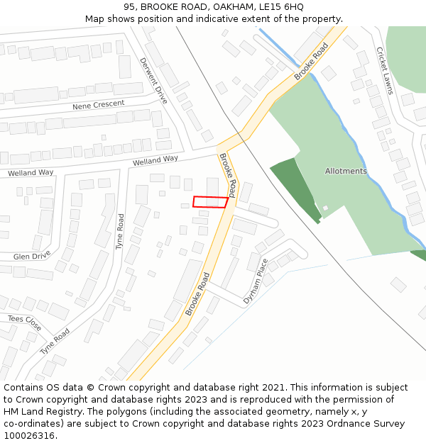 95, BROOKE ROAD, OAKHAM, LE15 6HQ: Location map and indicative extent of plot