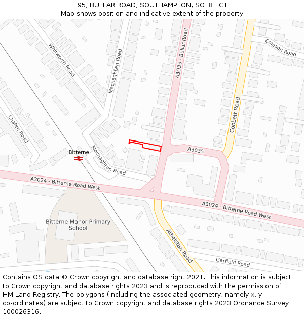 95, BULLAR ROAD, SOUTHAMPTON, SO18 1GT: Location map and indicative extent of plot