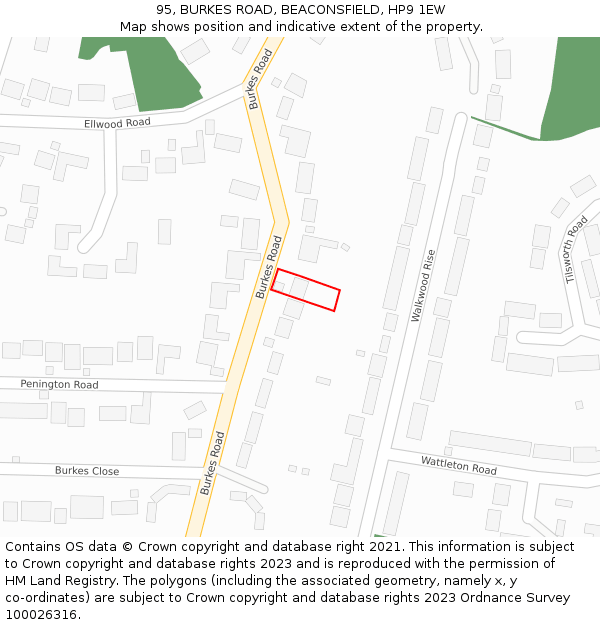 95, BURKES ROAD, BEACONSFIELD, HP9 1EW: Location map and indicative extent of plot