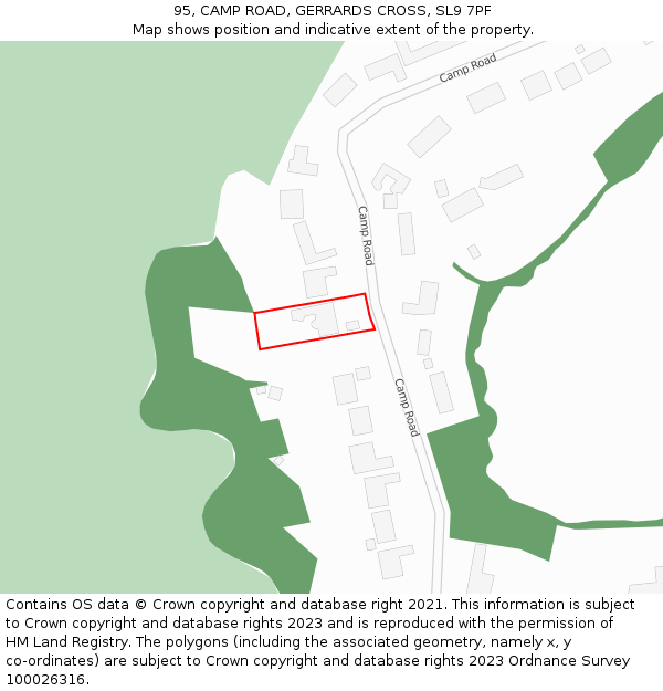95, CAMP ROAD, GERRARDS CROSS, SL9 7PF: Location map and indicative extent of plot