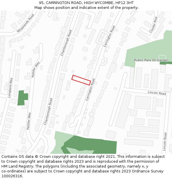 95, CARRINGTON ROAD, HIGH WYCOMBE, HP12 3HT: Location map and indicative extent of plot