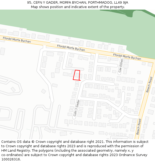 95, CEFN Y GADER, MORFA BYCHAN, PORTHMADOG, LL49 9JA: Location map and indicative extent of plot