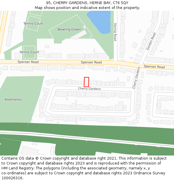 95, CHERRY GARDENS, HERNE BAY, CT6 5QY: Location map and indicative extent of plot