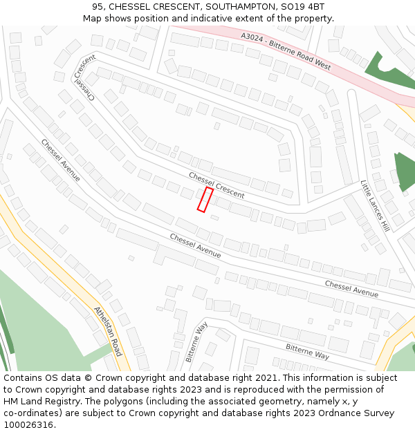 95, CHESSEL CRESCENT, SOUTHAMPTON, SO19 4BT: Location map and indicative extent of plot