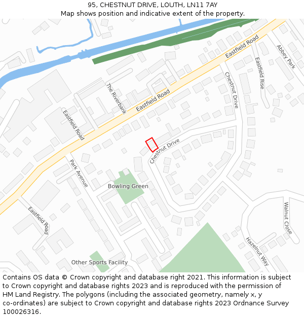 95, CHESTNUT DRIVE, LOUTH, LN11 7AY: Location map and indicative extent of plot