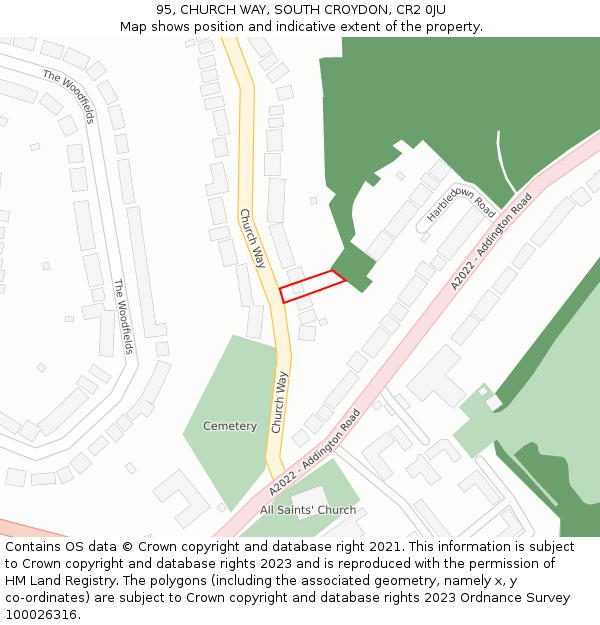 95, CHURCH WAY, SOUTH CROYDON, CR2 0JU: Location map and indicative extent of plot