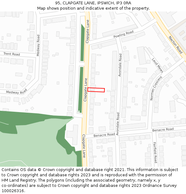95, CLAPGATE LANE, IPSWICH, IP3 0RA: Location map and indicative extent of plot