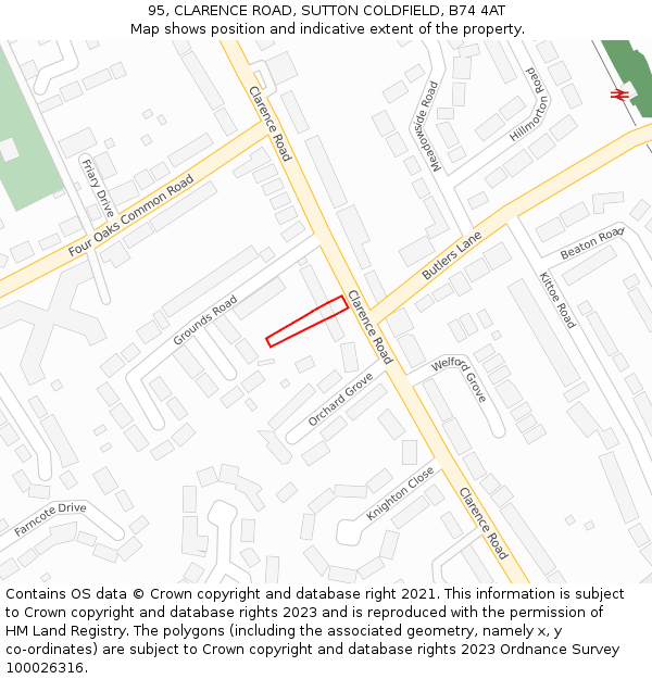 95, CLARENCE ROAD, SUTTON COLDFIELD, B74 4AT: Location map and indicative extent of plot