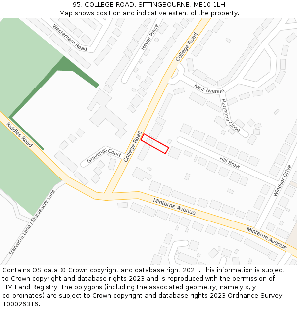 95, COLLEGE ROAD, SITTINGBOURNE, ME10 1LH: Location map and indicative extent of plot