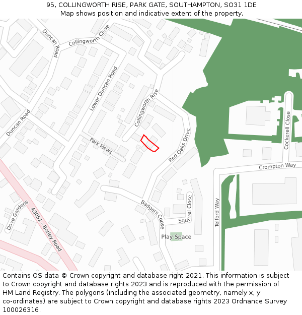95, COLLINGWORTH RISE, PARK GATE, SOUTHAMPTON, SO31 1DE: Location map and indicative extent of plot
