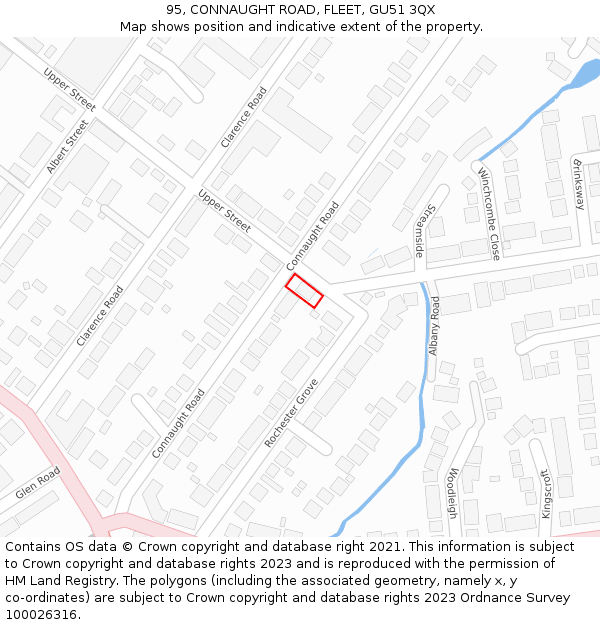 95, CONNAUGHT ROAD, FLEET, GU51 3QX: Location map and indicative extent of plot