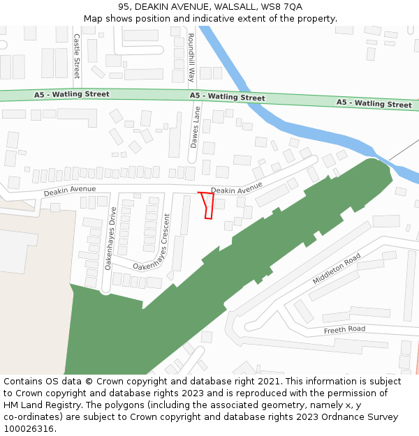 95, DEAKIN AVENUE, WALSALL, WS8 7QA: Location map and indicative extent of plot