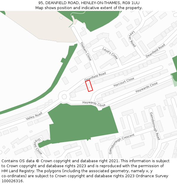 95, DEANFIELD ROAD, HENLEY-ON-THAMES, RG9 1UU: Location map and indicative extent of plot