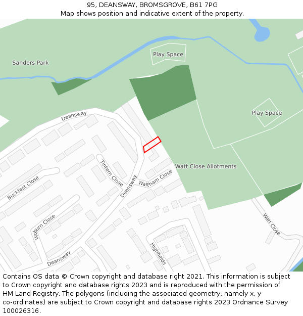 95, DEANSWAY, BROMSGROVE, B61 7PG: Location map and indicative extent of plot