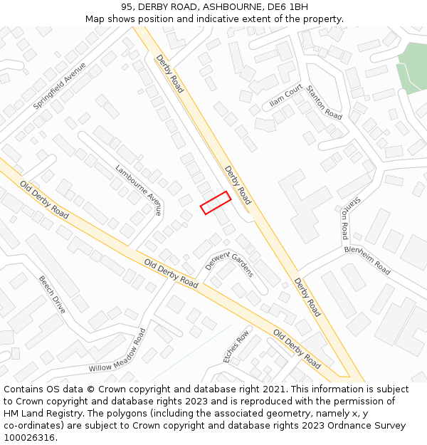 95, DERBY ROAD, ASHBOURNE, DE6 1BH: Location map and indicative extent of plot