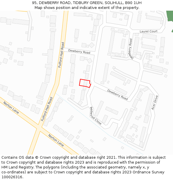 95, DEWBERRY ROAD, TIDBURY GREEN, SOLIHULL, B90 1UH: Location map and indicative extent of plot