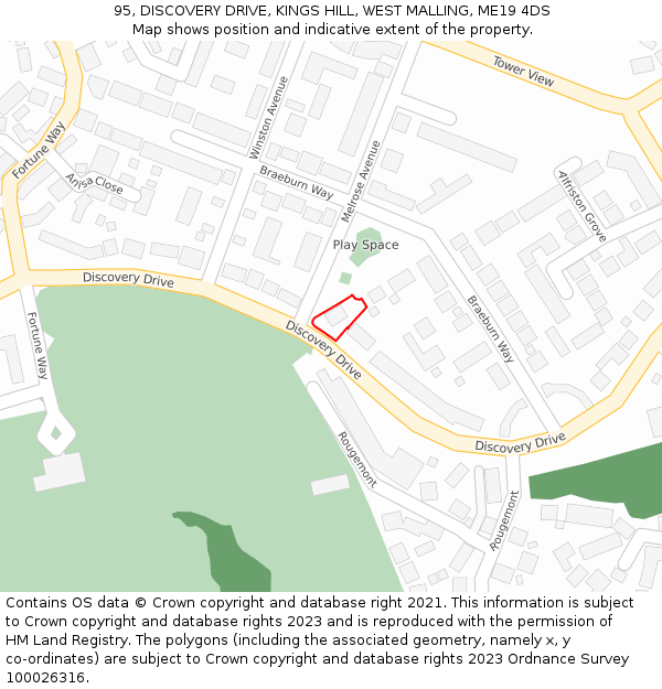 95, DISCOVERY DRIVE, KINGS HILL, WEST MALLING, ME19 4DS: Location map and indicative extent of plot