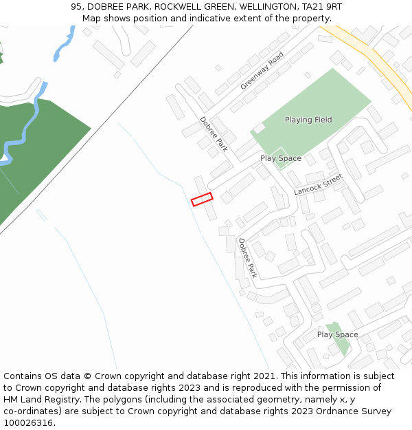 95, DOBREE PARK, ROCKWELL GREEN, WELLINGTON, TA21 9RT: Location map and indicative extent of plot