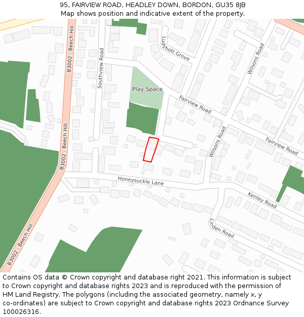 95, FAIRVIEW ROAD, HEADLEY DOWN, BORDON, GU35 8JB: Location map and indicative extent of plot