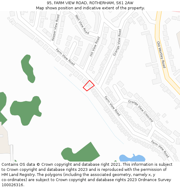 95, FARM VIEW ROAD, ROTHERHAM, S61 2AW: Location map and indicative extent of plot