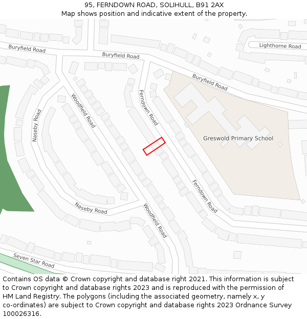 95, FERNDOWN ROAD, SOLIHULL, B91 2AX: Location map and indicative extent of plot