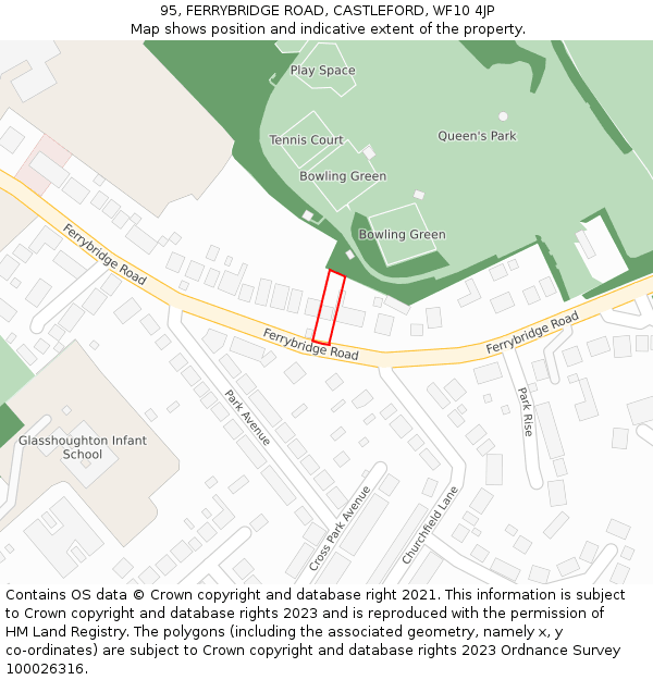 95, FERRYBRIDGE ROAD, CASTLEFORD, WF10 4JP: Location map and indicative extent of plot