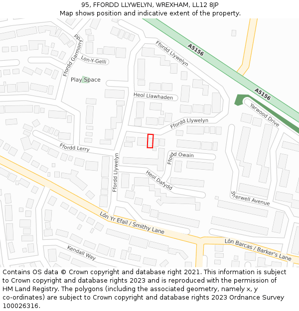 95, FFORDD LLYWELYN, WREXHAM, LL12 8JP: Location map and indicative extent of plot