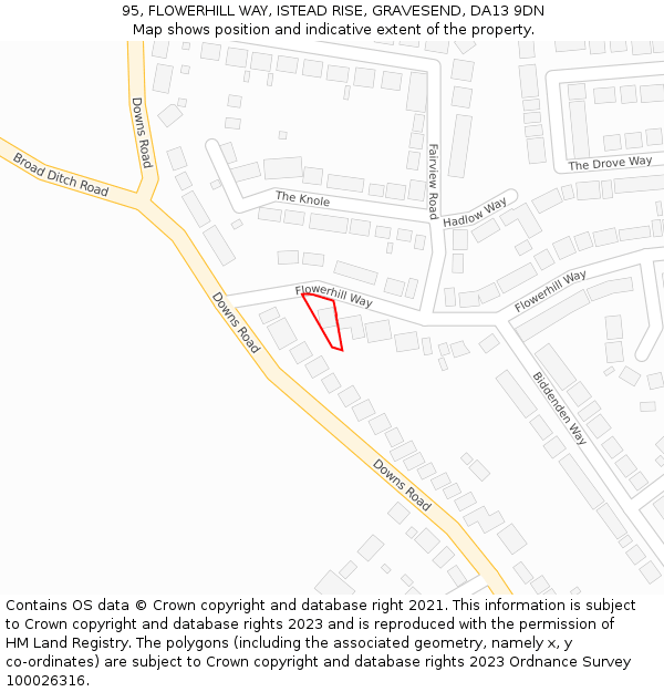 95, FLOWERHILL WAY, ISTEAD RISE, GRAVESEND, DA13 9DN: Location map and indicative extent of plot
