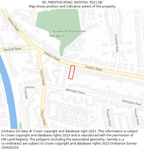 95, FREISTON ROAD, BOSTON, PE21 0JP: Location map and indicative extent of plot