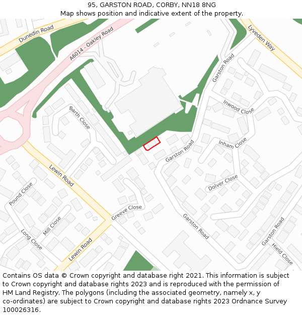 95, GARSTON ROAD, CORBY, NN18 8NG: Location map and indicative extent of plot