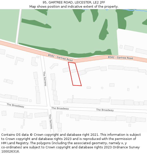 95, GARTREE ROAD, LEICESTER, LE2 2FF: Location map and indicative extent of plot